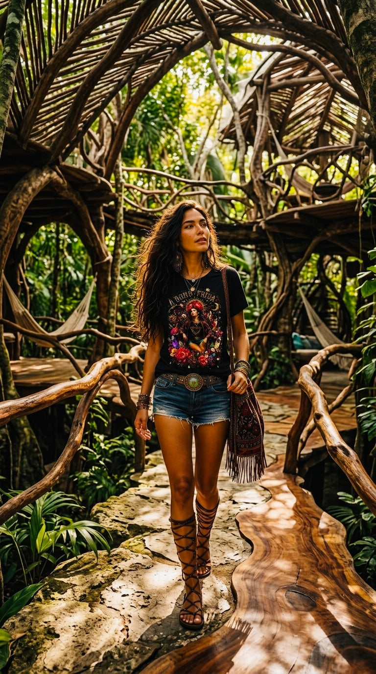 Boho Frida Black Organic Tee