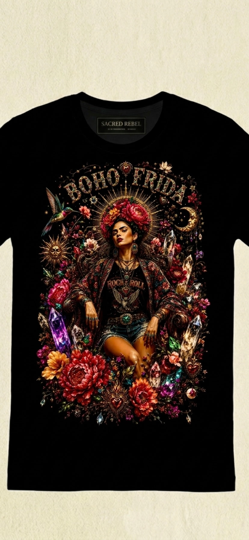 Boho Frida Black Organic Tee