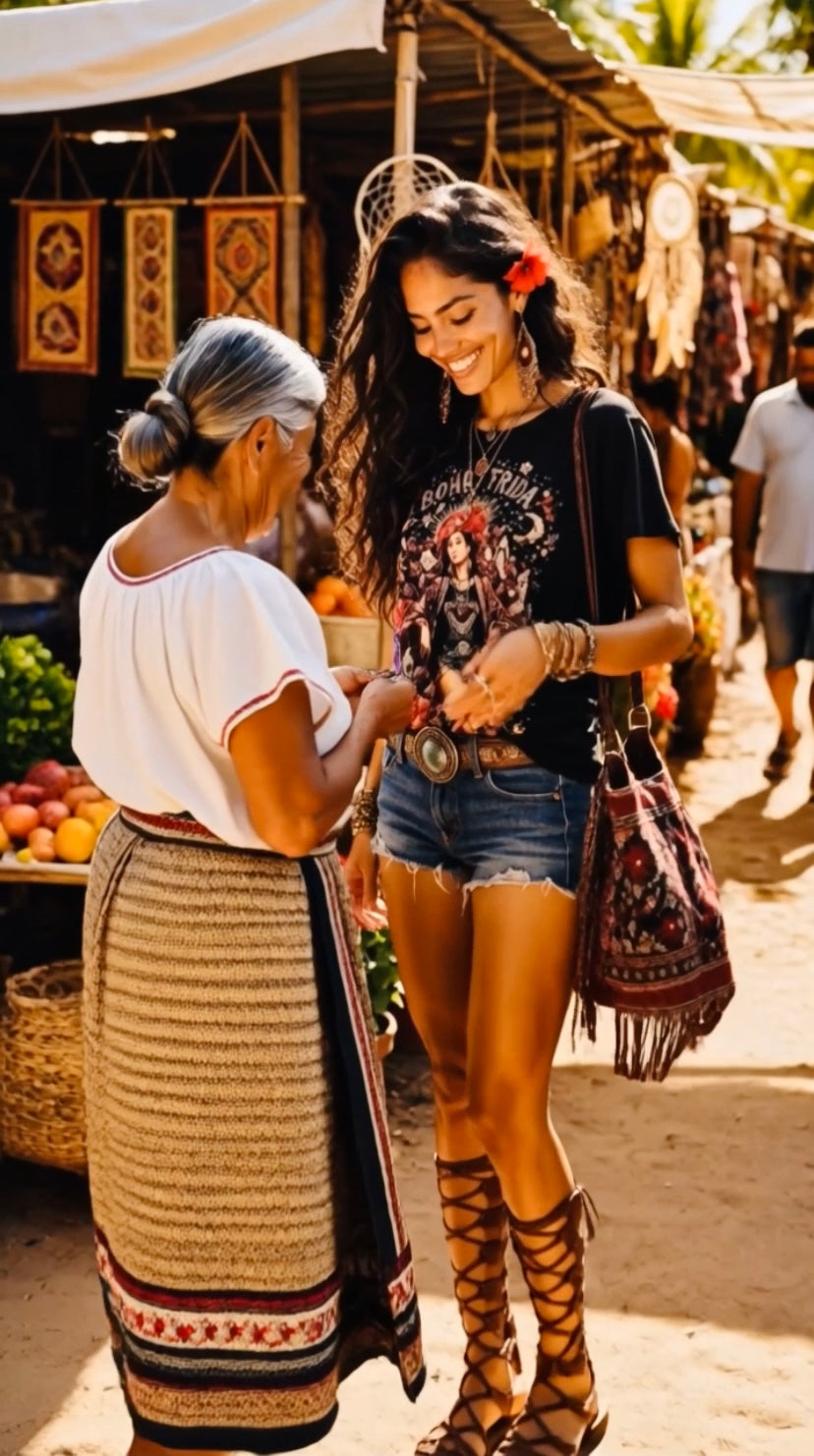 Boho Frida Black Organic Tee